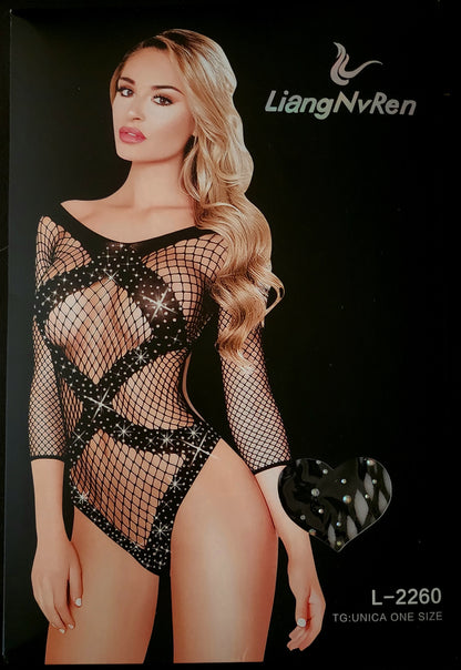 Long Sleeve Sparkly Fishnet Bodysuit